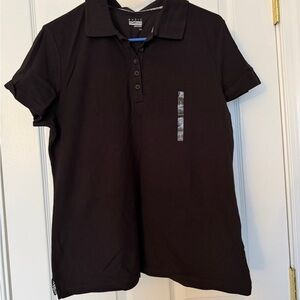 Basic Editions Black Polo with Subtle Floral Trim